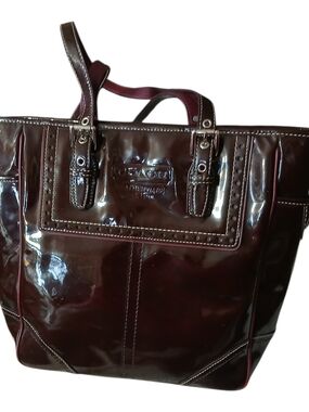 Coach Patent Shoulder Tote in Deep Cabernet
